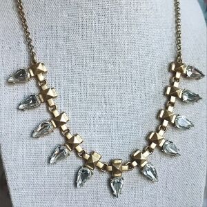 J Crew Teardrop Crystal Clear Rhinestone Matte Oxidized Brass Statement Necklace